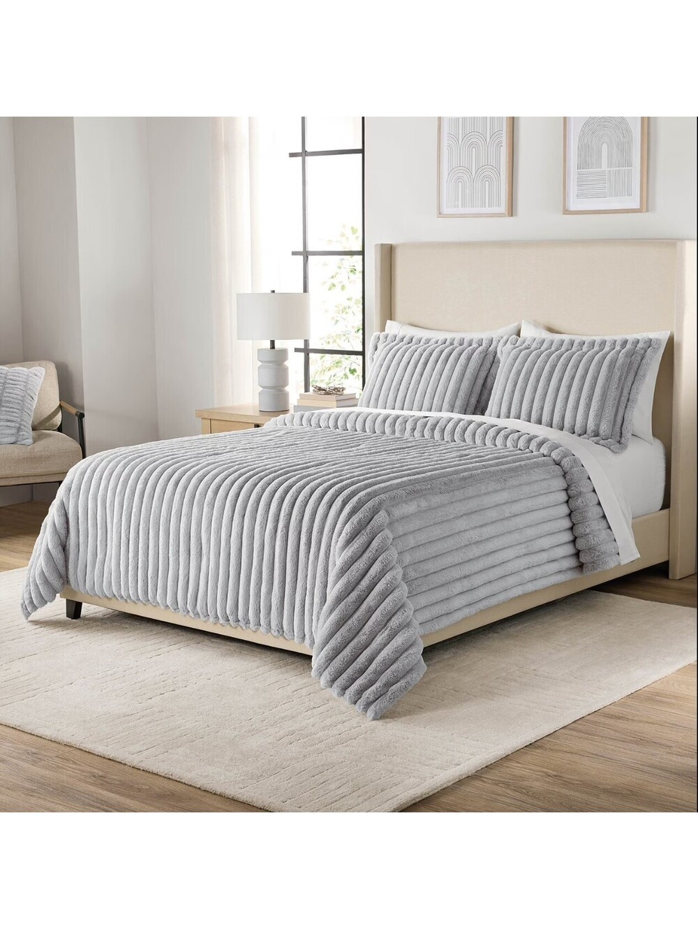 Member's Mark 3-Piece Channel Faux Fur Comforter Set, Full/Queen